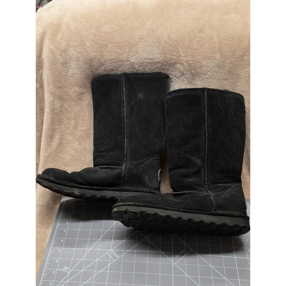 Bearpaw Emma Tall Black Suede Sheepskin Fur Lined Winter Boots Womens 9